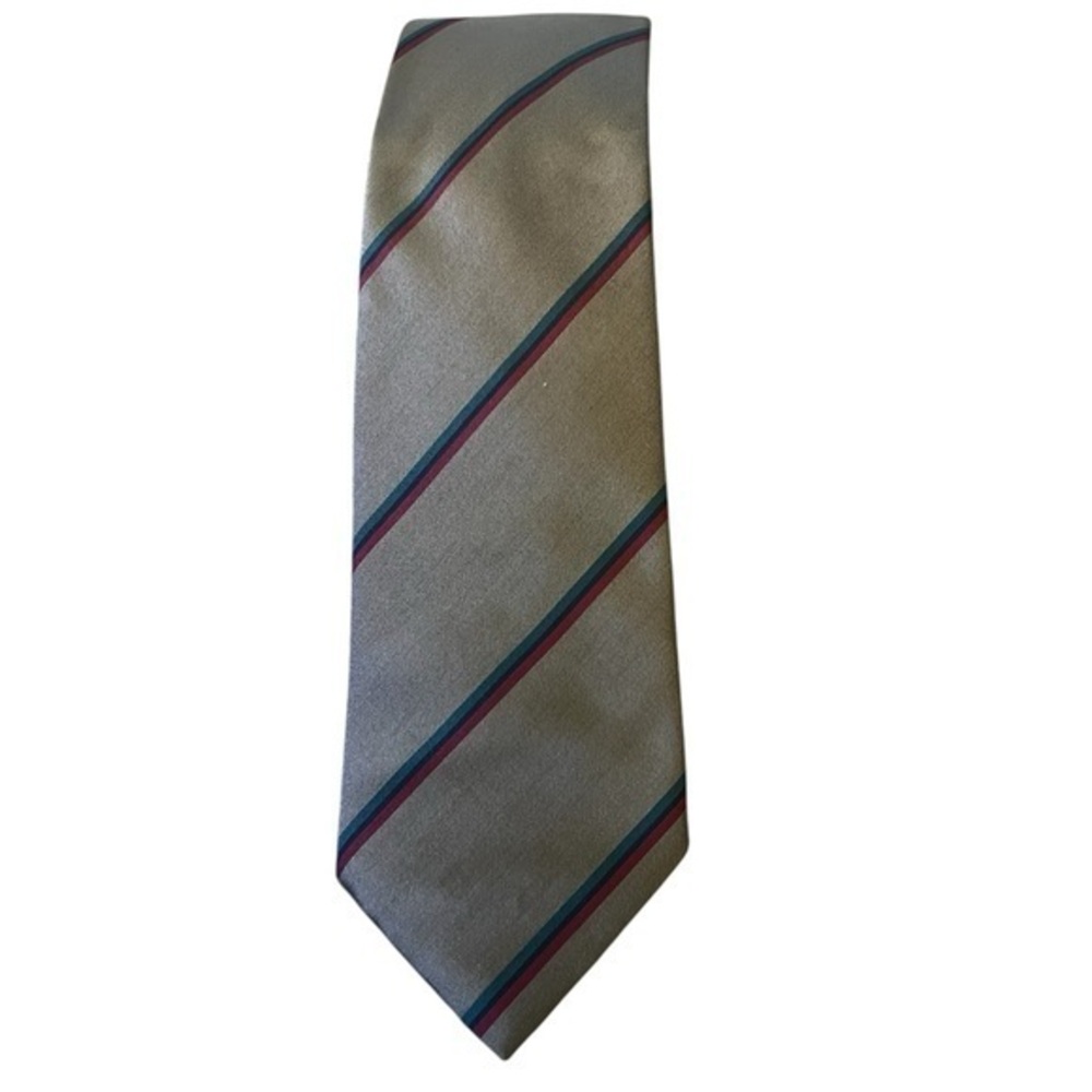 CHARLES JOURDAN Vintage striped luxury silk tie, taupe with aqua & magenta